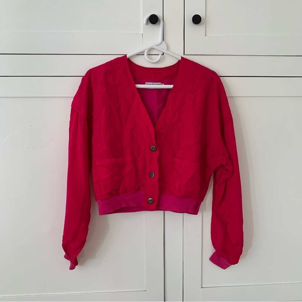 Vintage Contempo Casuals Hot Pink Textured Crop Bomber Jacket Size Medium